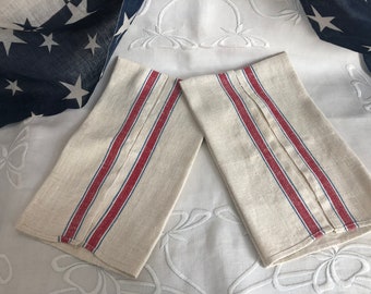 Vintage 1940's Red White and Blue Linen Kitchen Towels~Lot of 2 Vintage STEVENS Never Used Patriotic Striped Towels~Made In Americ