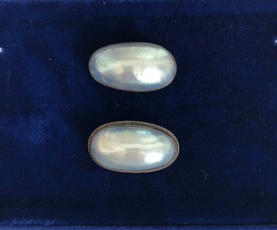 Vintage 1910's Silver Blue Mabe' Pearl Oval Pin~O… - image 6