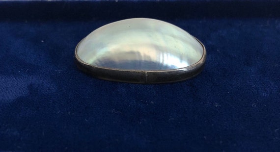 Vintage 1910's Silver Blue Mabe' Pearl Oval Pin~O… - image 3