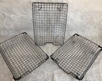 Vintage 1940's Industrial Office Wire Baskets~Lot of 3 In and Out Wire Trays for Desk~Letter Trays~Vintage Home Office Decor