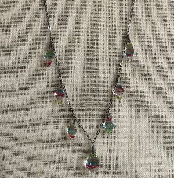 Vintage Art Deco Iris Glass Necklace~Faceted Glas… - image 6