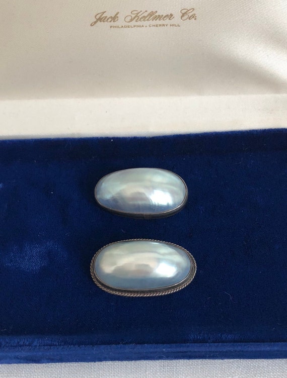 Vintage 1910's Silver Blue Mabe' Pearl Oval Pin~O… - image 1