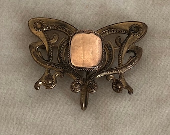 Art Nouveau Brass Watch Pin~Edwardian Monogram Jewelry