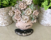 1930's Shabby Pink Cast Iron Flower Pot Doorstop...Cheerful Gerber Daisies...Shabby Chippy Paint...Hubley