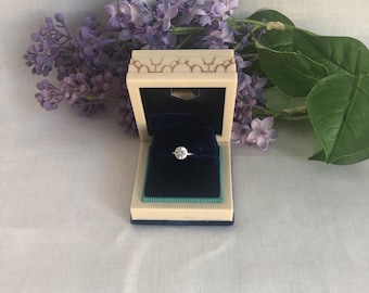 Vintage Celluloid and Velvet Ring Box~Large Moonlight Ivory and Royal Blue Ring Display Box~Presentation Box~Wedding~Something Blue~