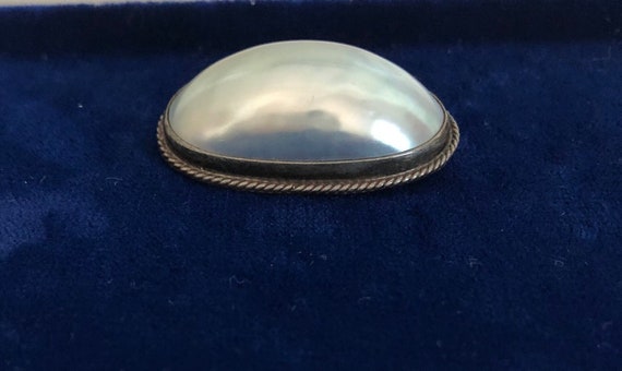 Vintage 1910's Silver Blue Mabe' Pearl Oval Pin~O… - image 2