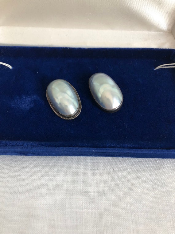 Vintage 1910's Silver Blue Mabe' Pearl Oval Pin~O… - image 5