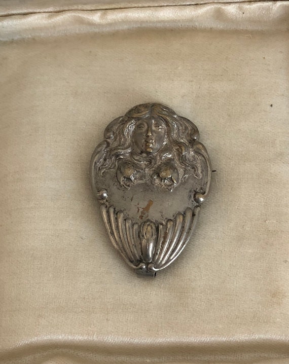 Antique Original Art Nouveau Lady's Head Watch Pin