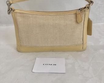 Vtg COACH White Signature Canvas / Leather Fabric Y2K Demi Mini