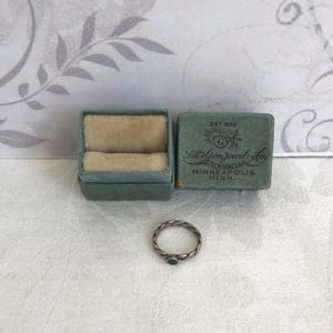 Antique Itty Bitty Cardboard Baby or Child&#39;s Ring Box with Ring~Jane&#39;s Turquoise-Blue Stone Ring in a Blue Box~Minneapolis, Minn.