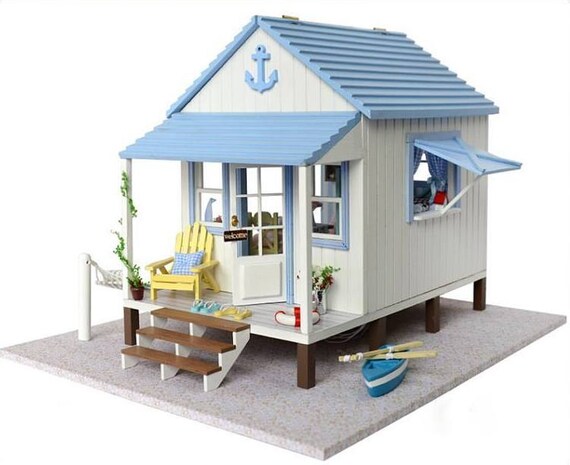 Items similar to Beach Cottage Dollhouse 1:24 Miniature DIY KIT with ...