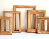 5 Gold Picture Frames Set, Elegant Ornate Golden Frame, Baroque, Victorian, Hollywood Regency, home or wedding decor, wall gallery, collage