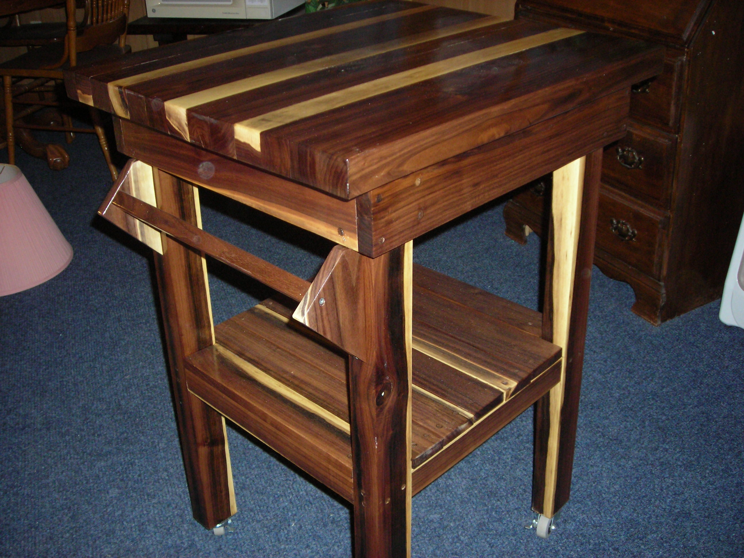 Rolling Island Butcher Block Service Cart In Black Walnut Rolling Island Butcher Block Service, Roll Around Island