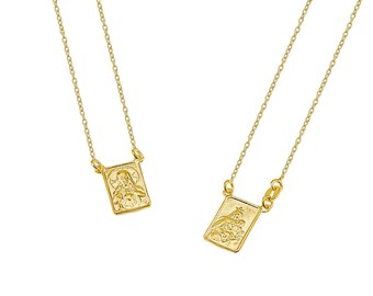 18k Yellow Gold Scapular Our Lady Of Mount Carmel Sacred Heart Medal Italy Made Ebay