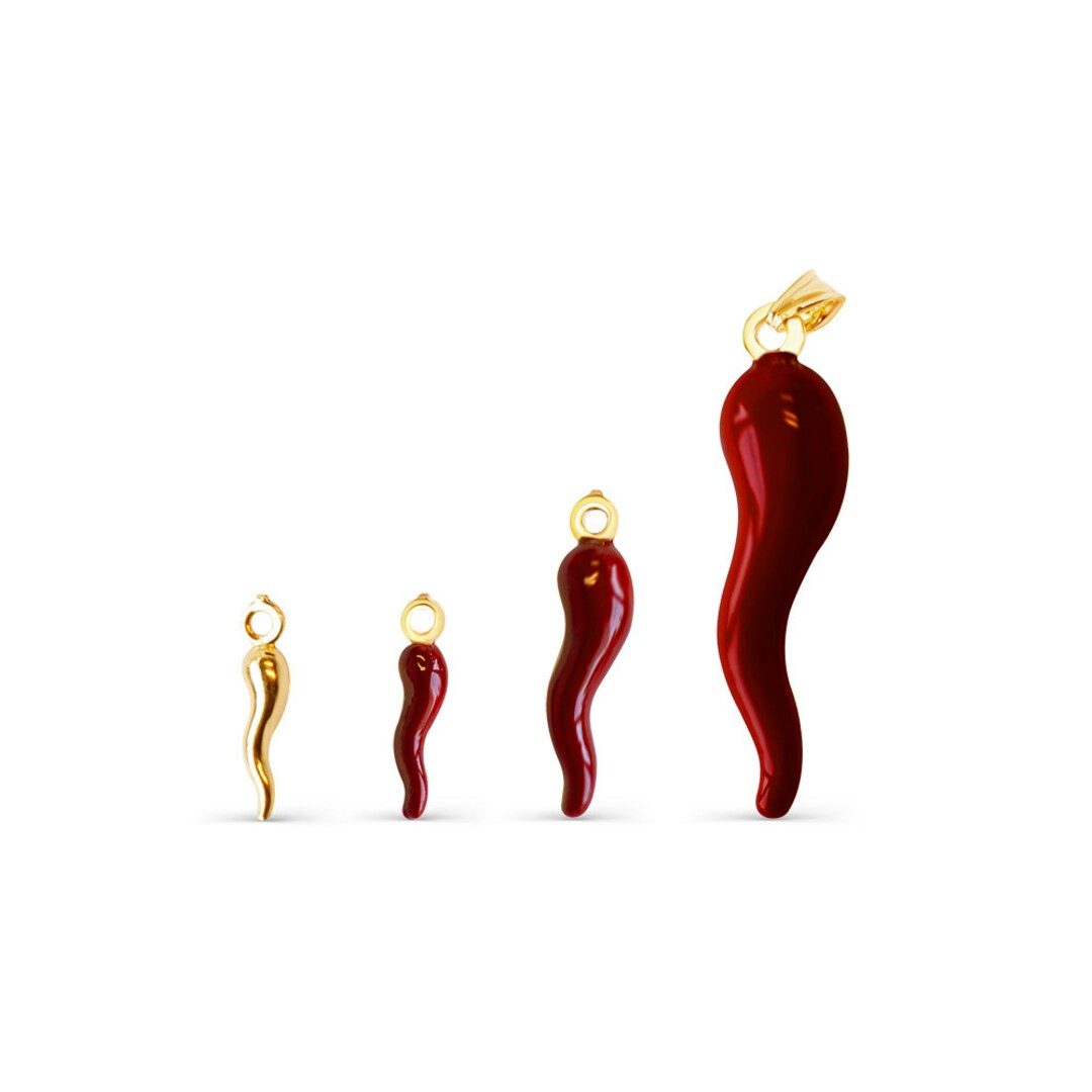 Red Enamel Italian Cornicello Lucky Horn Pendant, Bridesmaids Necklace