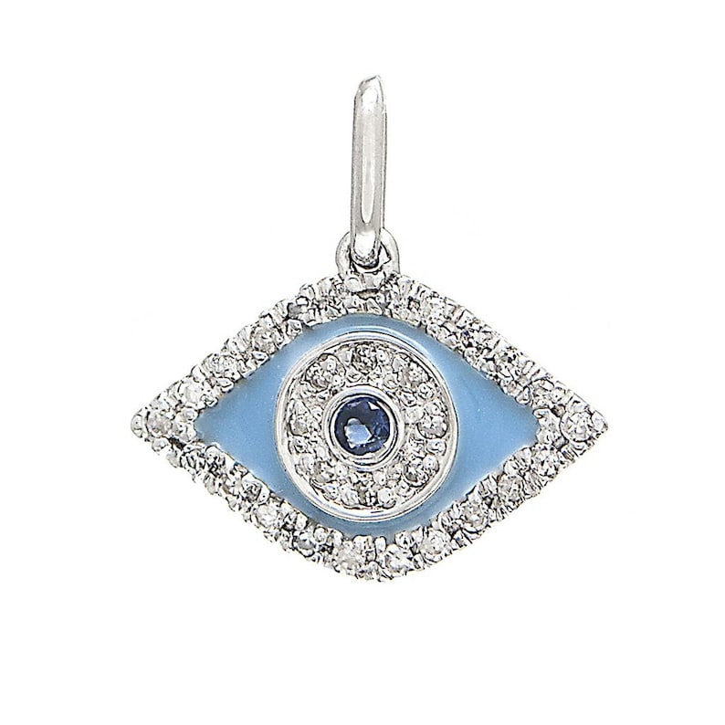 14k Gold Evil Eye Pendant Blue Enamel Evil Eye Charm Etsy