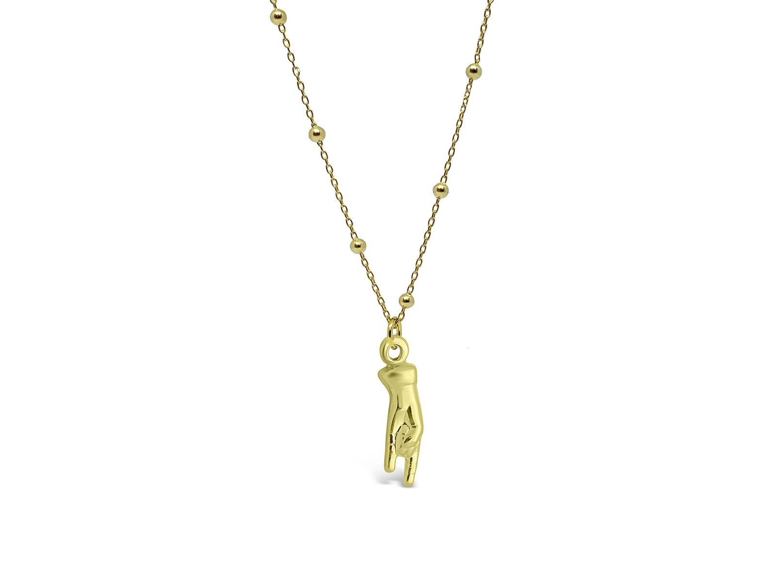 Gold Italian Hand Horn Necklace Mano 