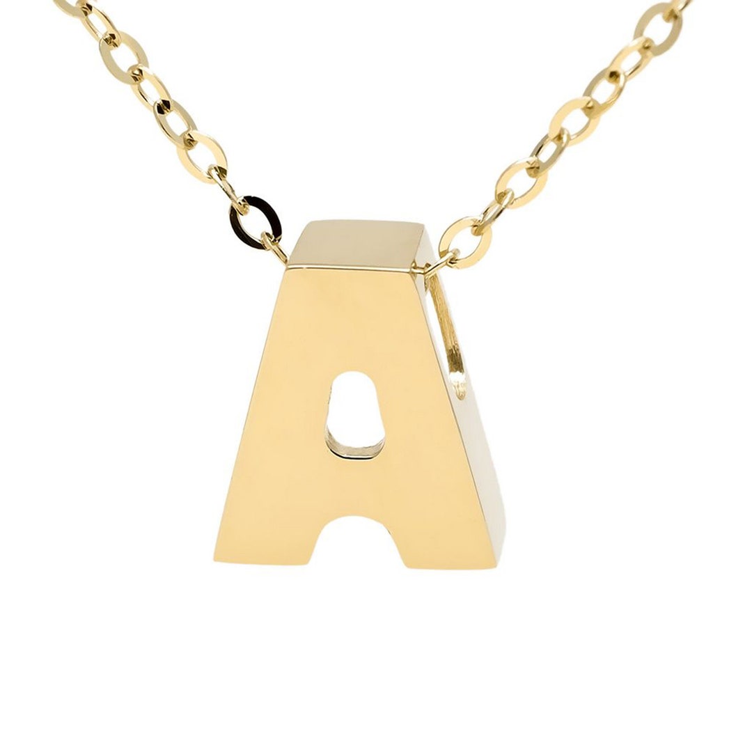 14k Solid Gold Initial Necklace Letter Necklace Gold Initial Etsy