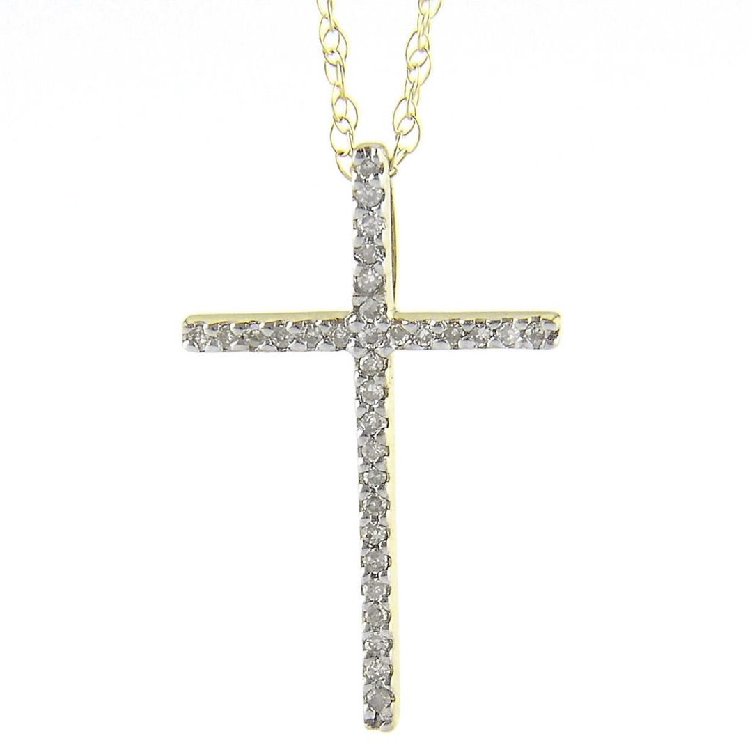 Diamond Cross Necklace White Gold Cross Necklace Natural Etsy