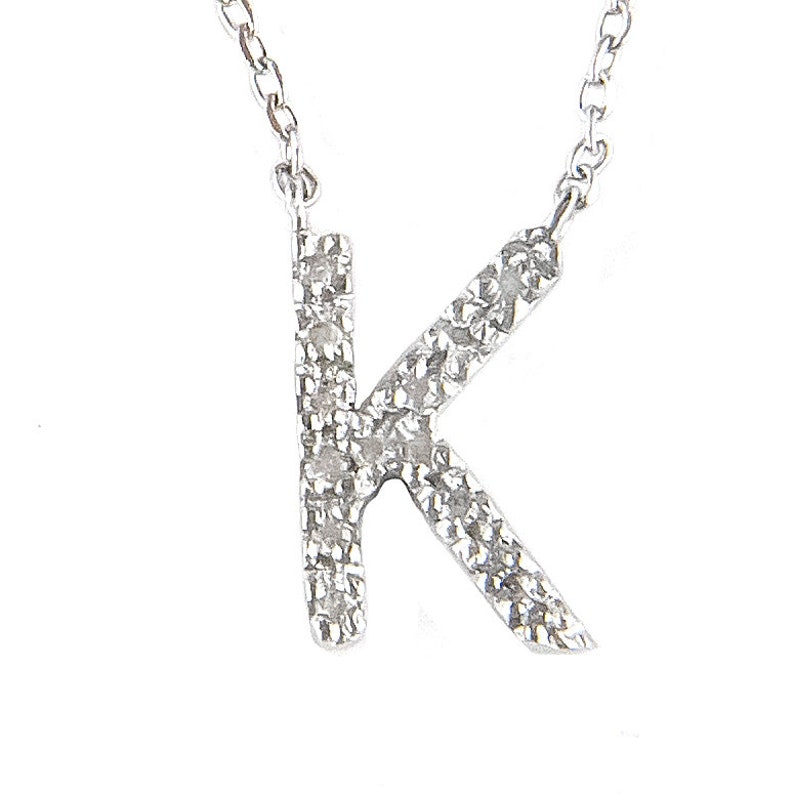 Sterling Silver Natural Diamond Initial Necklace Dainty Etsy