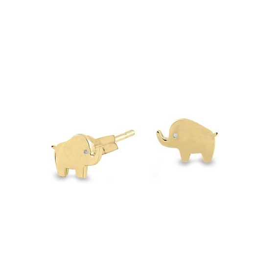 14k Gold Elephant Earrings Dainty Gold 