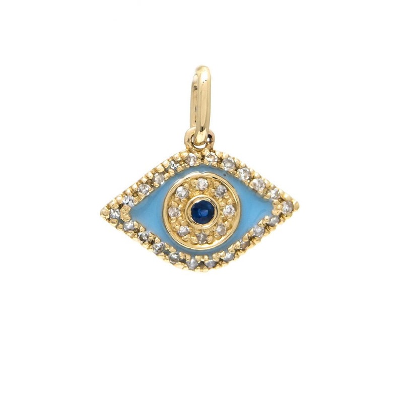 14k Gold Evil Eye Pendant Blue Enamel Evil Eye Charm - Etsy