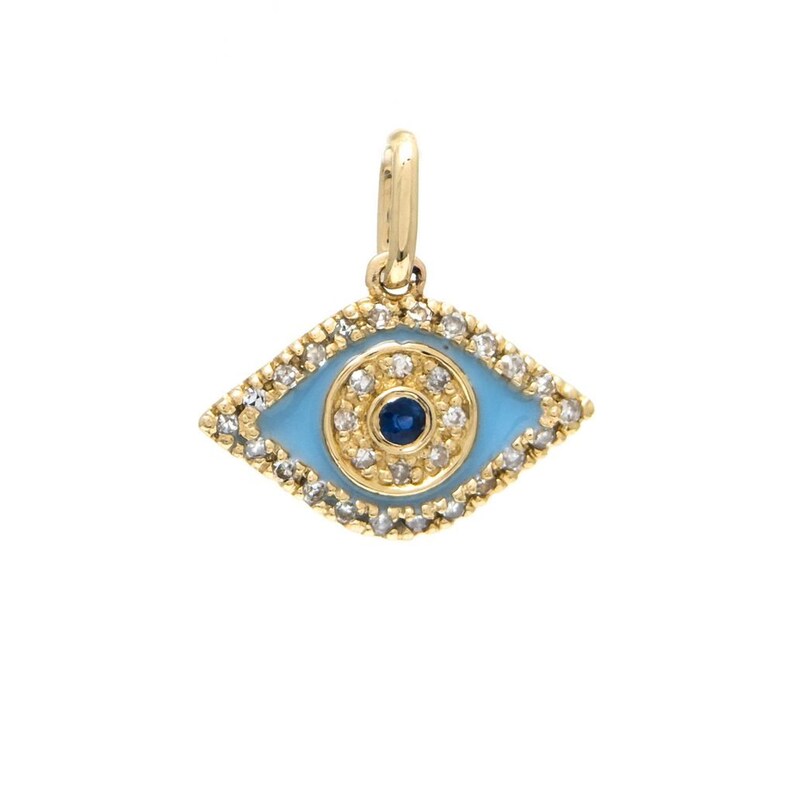 14k Gold Evil Eye Pendant Blue Enamel Evil Eye Charm Etsy