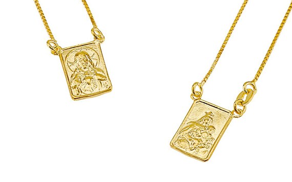 1 Inch Size of a Quarter Solid 14K White Gold Scapular Religious Medal