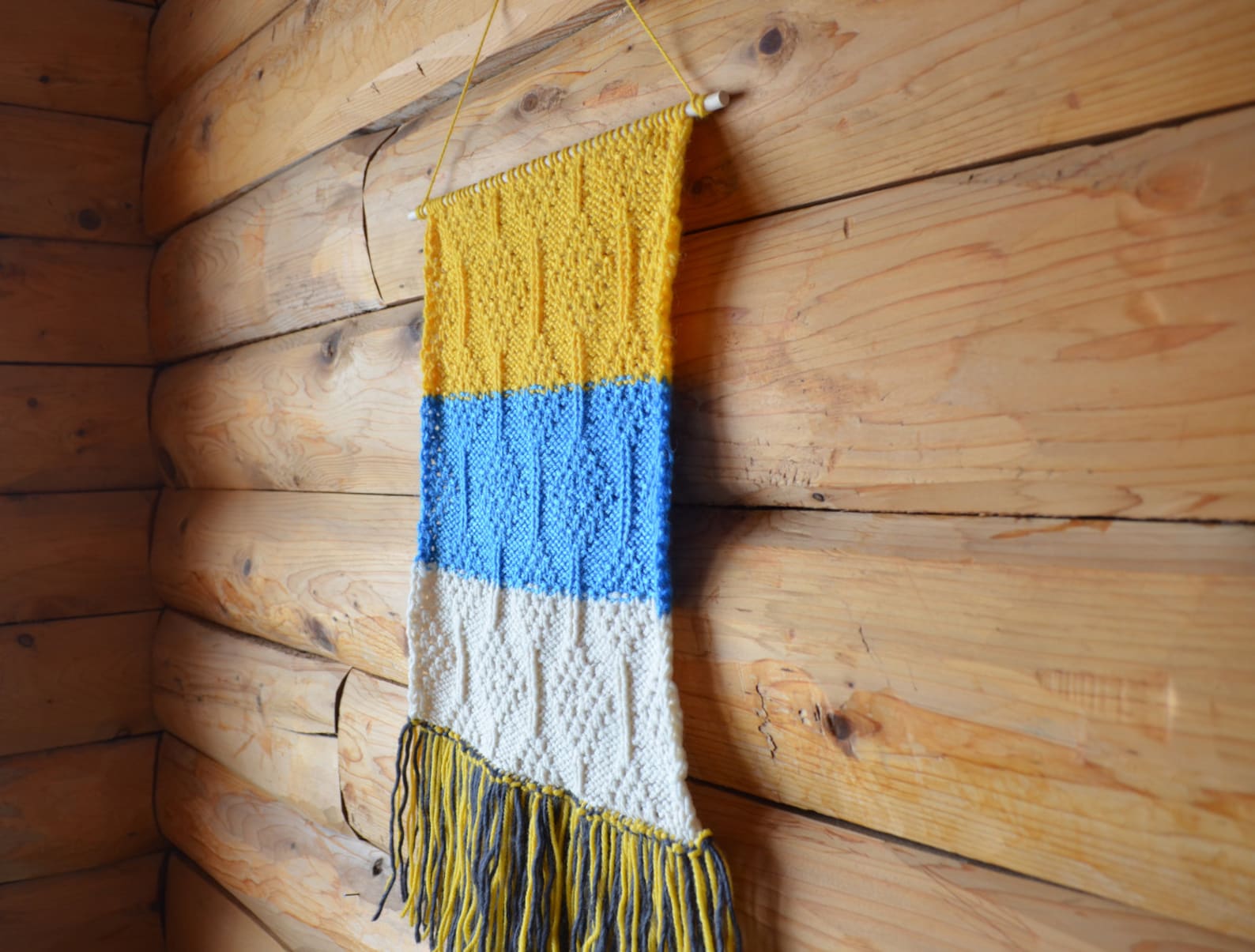 Knit Wall Hanging, Home Decor, Wall Hanging, Knitted, Fiber Art, Blue