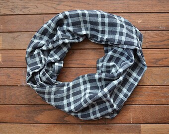 Gifts For Him, Gifts For Her, Black White Plaid, Plaid Infinity Scarf, Black and White Scarf, Plaid Circle Scarf, Multicolored Plaid Cowl