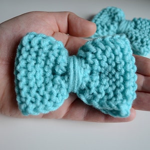 Gifts For Her, Blue Hair Bow, Blue Bow Tie, Womens Accessories, Light Teal Knit Bow, Teal Knitted Bow, Kids Bow - Single Bow or Set of Two