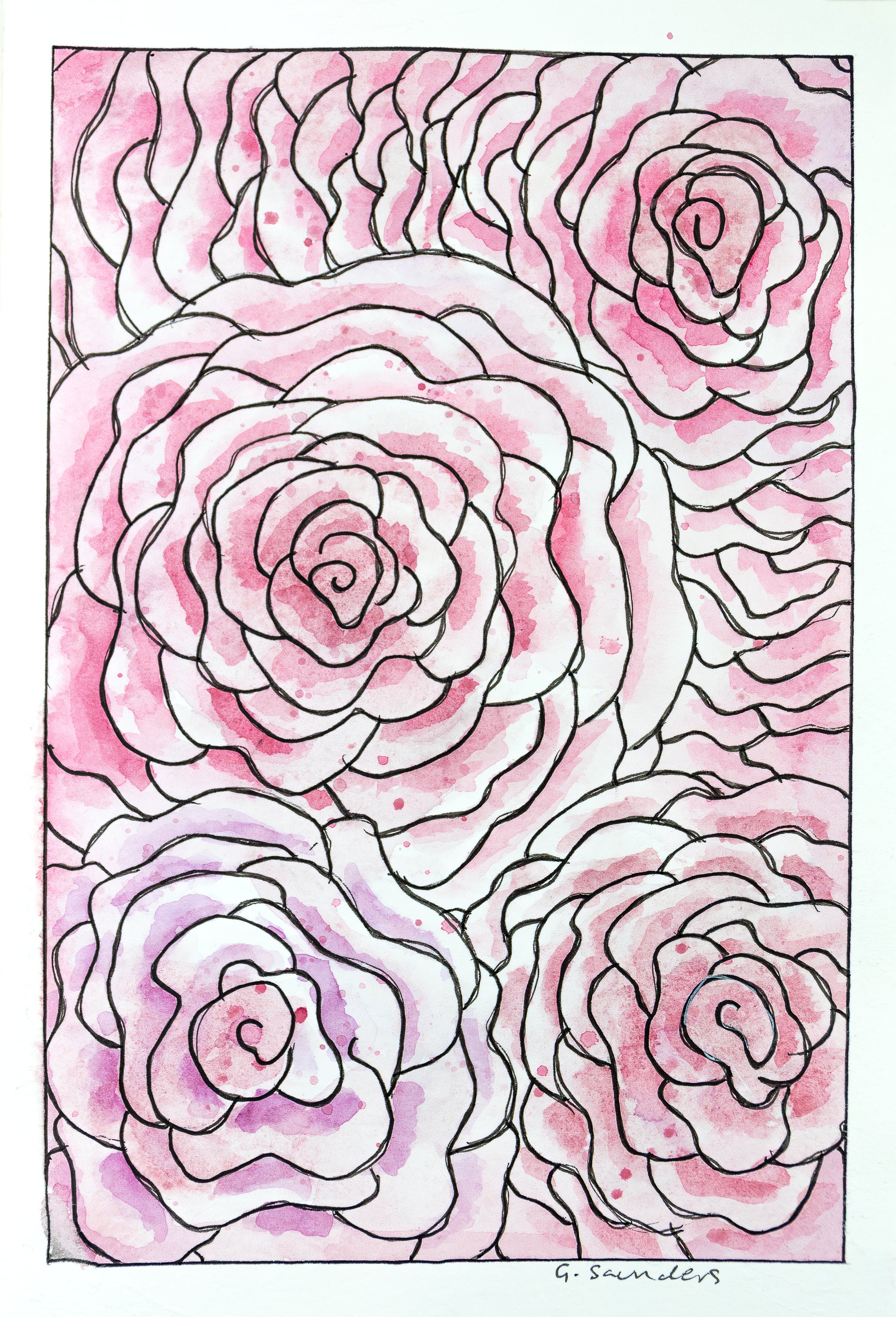 Doodled Roses Doodle Roses Watercolour Illustration Original Watercolour Roses ...
