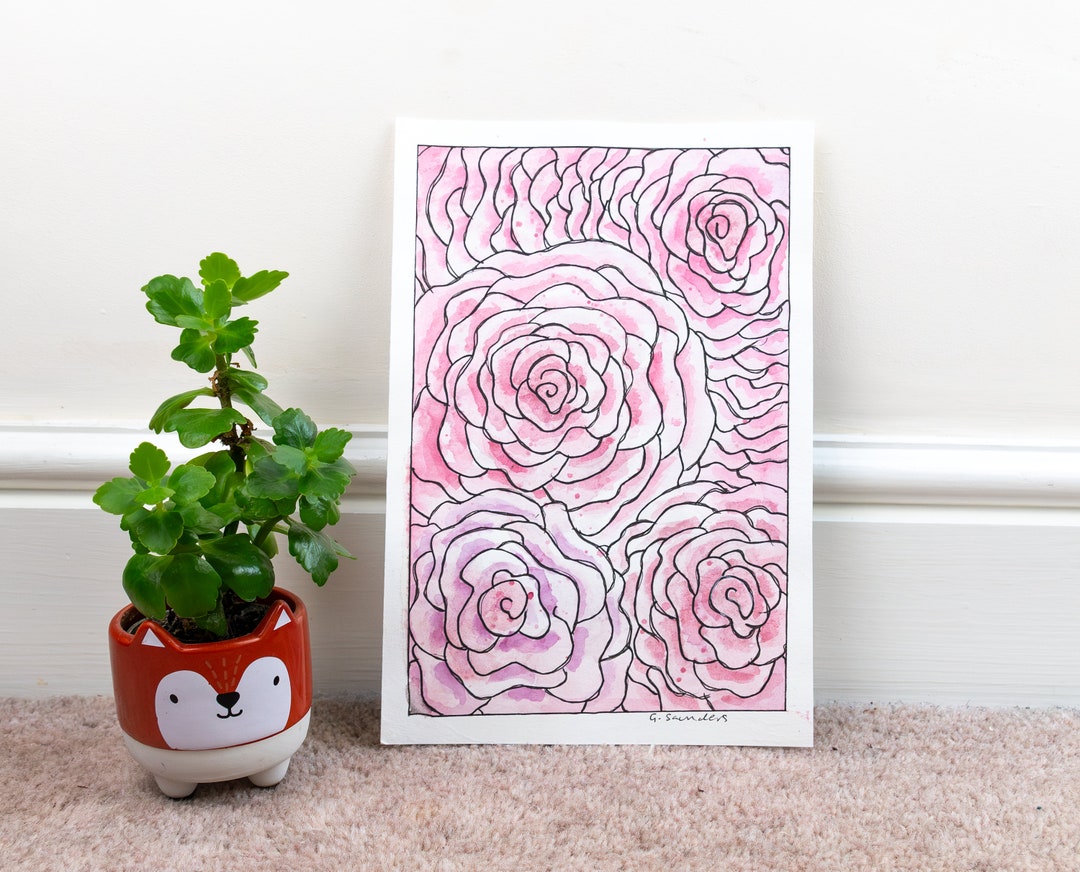 Doodled Roses Doodle Roses Watercolour Illustration Original Watercolour Roses ...