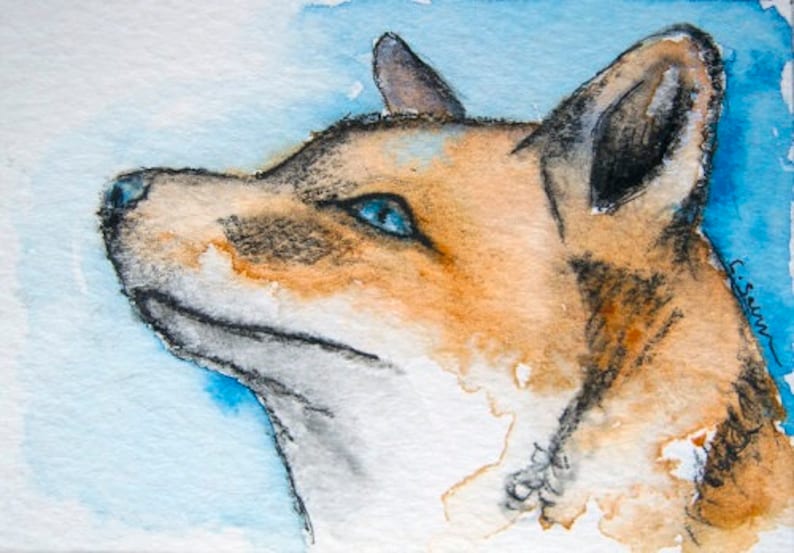 Limited Edition ACEO Fox Print Red Fox Mini Print Wildlife Mini Painting Watercolour Fox Painting Watercolour Fox ACEO Print Foxes