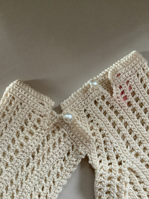 Vintage Crochet Cotton Shortie Gloves, Cream Whit… - image 3