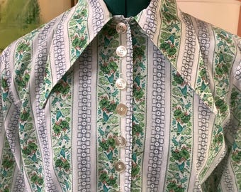 Dagger Collar Blouse,Sz M-L, Permanent Press USA