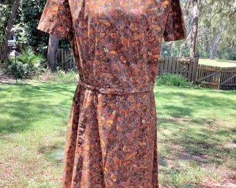 50’s Day Dress,Sz14/16, Cotton Rose Swirl Print,Shirtwaist Style Dress