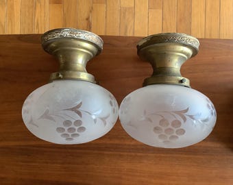 Vintage Ceiling Light Cover Globes, 40’s Light Covers, Set of 2 Hall Glass Globes