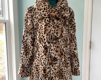 Leopard Print Sz L,Swing Coat ,Faux Fur Leopard