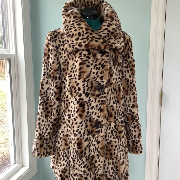 Vintage Faux Leopard Coat ,Sz L,Swing Car Coat,By Incognito,80’s Animal Print Coat, Leopard Coats