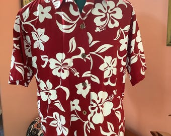 Hawaiian Shirts,Sz M, By Bennys, Red and White All Cotton Short Sleeve Shirts