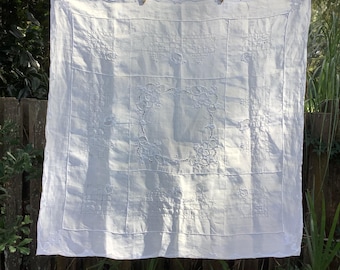 50’s Embroidered Thin Cotton Linen Tablecloth ,Bedside tablecloth