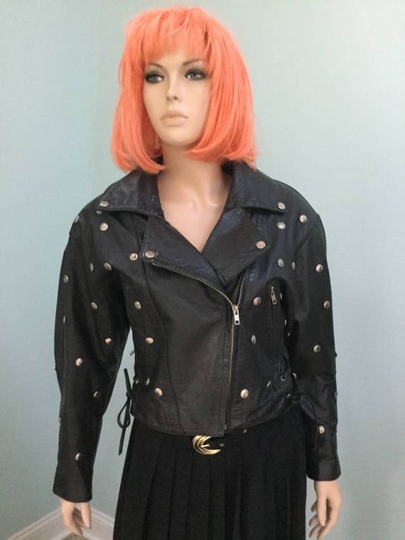 Vintage Biker Jacket,SzM,Leather 80’s Stud Leathe… - image 3