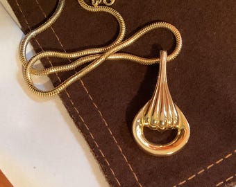 70’s,80’s Vintage Tear Drop Pendent Necklace, Snake Chain Necklace