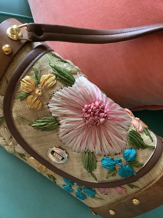 Vintage 1950’s -60’s Straw Raffia Handbag,Tropical