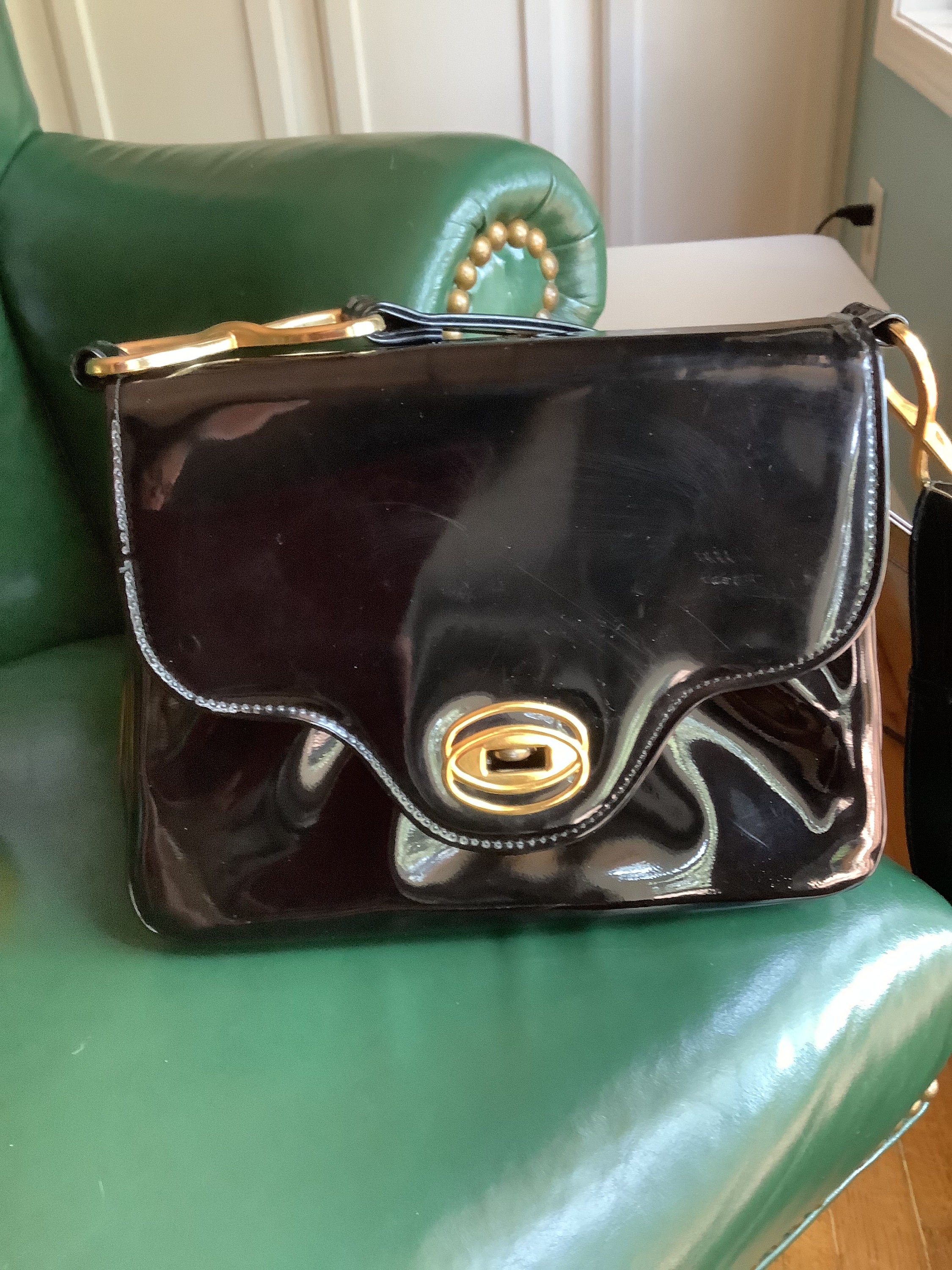 Buy the Lux De Ville Black Leopard Print Quilted Shiny PVC Large Satchel Bag  Handbag