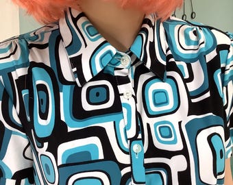 90’s Polyester Blouse, Sz L,“ Essentiats by Milano”