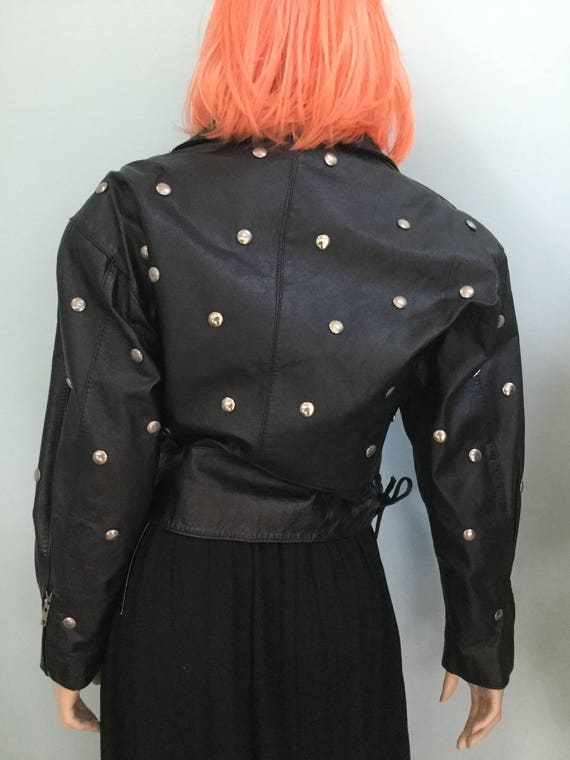 Vintage Biker Jacket,SzM,Leather 80’s Stud Leathe… - image 2