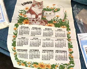 Vtg. Kitchen Linens, (2), Cats , 1988 Kitchen Dish Clothes