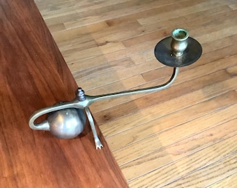Antique w.a.s. Benson Style English Counterweight Brass Cannonball Candlestick Holder